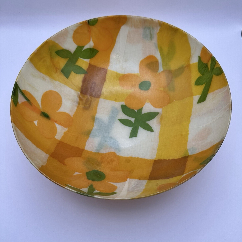 MCM Fiberglass Traymold Large 11” 70’s Boho Floral Serving Bowl